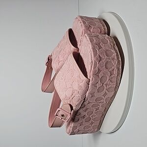 Coach Noelle Terry Cloth Platform Sandals Chunky Sole Slingback Leather Pink 7.5